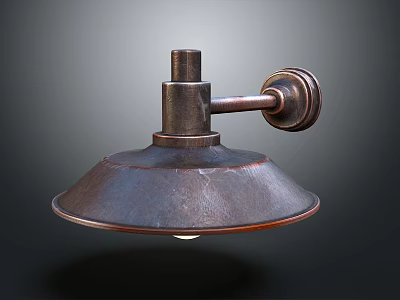 Vintage Industrial Metal Wall Light With Antique Brass Curved Shade And Wall Mount 3d model
