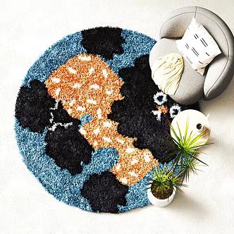 Modern Round Carpet Decorative Ornaments Plush Carpet 3d model