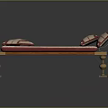 Elegant Massage Bed With Red And White Striped Mattress Gold Metal Decorations And Wooden Frame