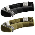 Modern Curved Two Seater Sofa In Black Green With Plush Cushions And Throw Blanket