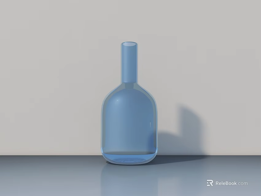 Light Blue Transparent Glass Vase Placed on Gray Desktop with Light Background Wall 3d model 