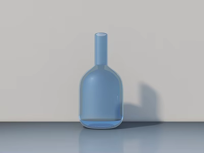Light Blue Transparent Glass Vase Placed on Gray Desktop with Light Background Wall 3d model