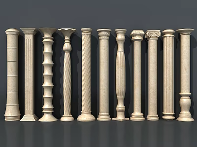 Various Classical Roman Columns With Different Styles And Stone Crafted Design 3d model