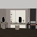 Modern Vanity Table Setup With Oval Mirror Stool And Hanging Lights