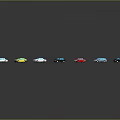 Various Colorful Small Cars Arranged in Curved Formation on Gray Background