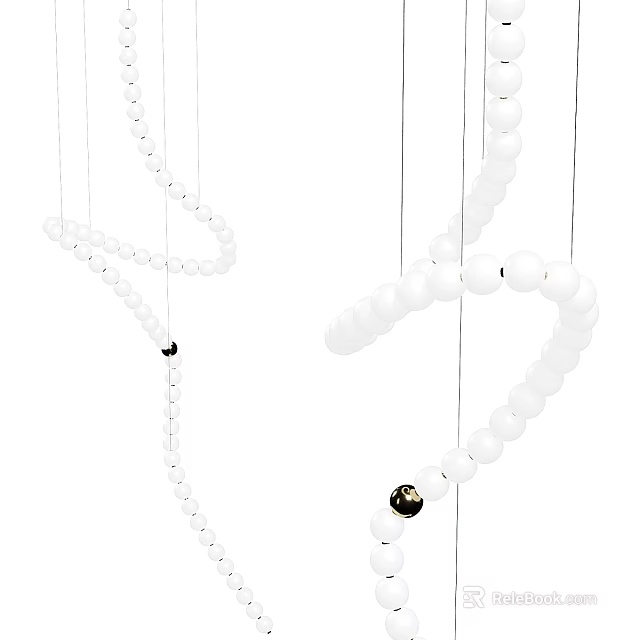 Modern Chandelier Featuring Curved Design White Beads And Black Accent Details 3d model 