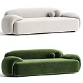 Modern Beige And Green Sectional Sofa With Rounded Arms And Soft Velvet