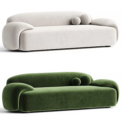 Modern Beige And Green Sectional Sofa With Rounded Arms And Soft Velvet 3d model