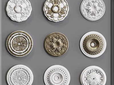 Various Decorative Ceiling Medallions with Intricate Patterns and Metallic Finishes 3d model