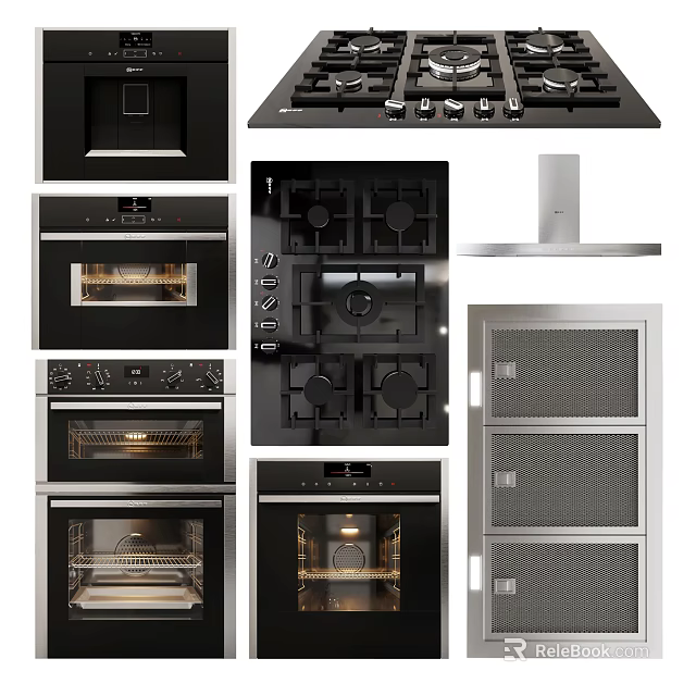 Essential Modern Kitchen Appliances Including Oven Gas Stove Range Hood And Sterilizer Cabinet 3d model 