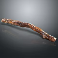 Natural Textured Wood Branch With Brown Orange Color And Glossy Reflection On Dark Background