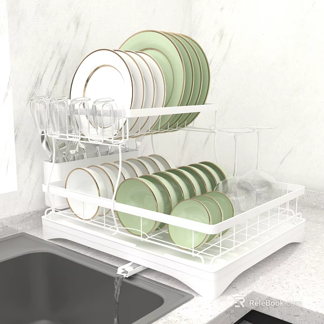 White Bathroom Cabinet Rack With Double Layer Design For Dish And Cup Storage 3d model 