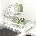 White Bathroom Cabinet Rack With Double Layer Design For Dish And Cup Storage 3d model