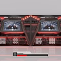 Racing Game Console With Dual Screens Red Lighting And Control Panels