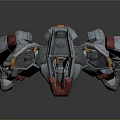 Mechanical Robot Character With Gray Red Armor And Yellow Horns Standing Pose