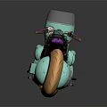 Turquoise Motorcycle with Orange Wheels Brown Seat and Transparent Windshield Modern Design