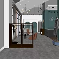 Clothing Store Interior With Teal Walls Reception Desk Hanging Clothes And Mannequin In Suit