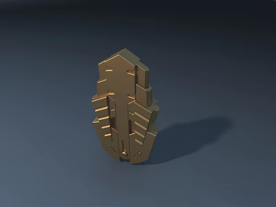 Golden Modern Public Facility Sculpture With Layered Abstract Structure Design 3d model