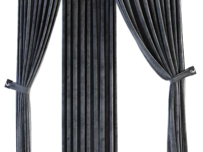 Soft Gray Velvet Curtains With Elegant Draped Design And Decorative Tiebacks 3d model