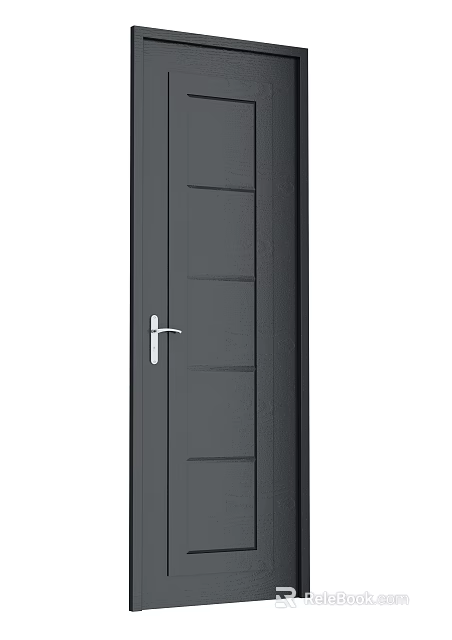 Modern Black Interior Hinged Door With Sleek Design And Silver Handle 3d model