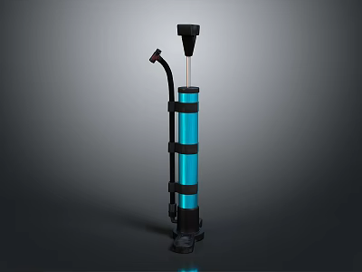 Black And Blue Manual Air Pump With Cylindrical Structure And Handheld Handle 3d model