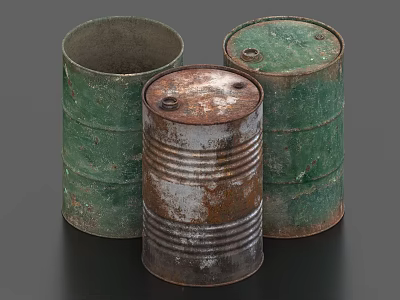 Rusty Green Metal Drums As Heavy Duty Industrial Equipment Items 3d model