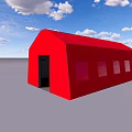 Red Tent with Door and Windows Under Blue Sky with White Clouds 3d model