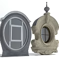 Architectural Components Featuring Gray Oval Frame And Beige Decorative Topped Structure With Windows 3d model