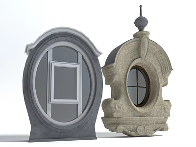 Architectural Components Featuring Gray Oval Frame And Beige Decorative Topped Structure With Windows 3d model