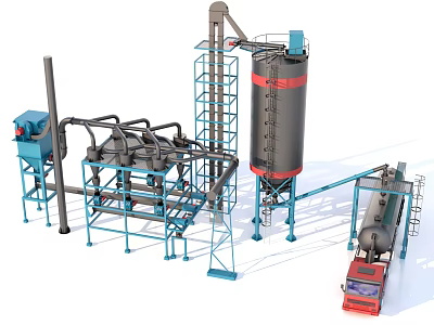 Industrial Equipment System With Conveyor Pipes Storage Tank And Metal Structure 3d model