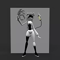 Mechanical Character 3D Model With Black White Outfit Claw Hand Head Device And Cable
