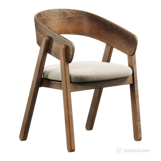 Modern Wooden Frame Leisure Chair With Light Colored Cushion And Armrests 3d model 