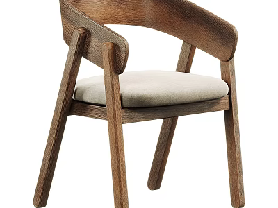 Modern Wooden Frame Leisure Chair With Light Colored Cushion And Armrests 3d model
