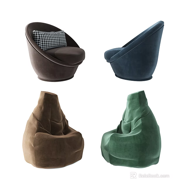 Comfortable Stylish Bean Bag Chairs In Various Colors And Modern Designs 3d model 