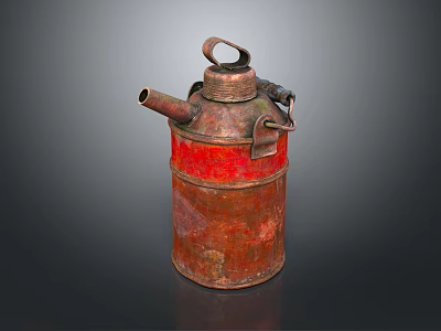 Vintage Metal Daily Electrical Appliance With Red Stripes Rustic Finish Handle And Spout 3d model