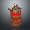 Vintage Metal Daily Electrical Appliance With Red Stripes Rustic Finish Handle And Spout