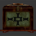 Vintage Wooden Storage Box With Leather Handle Green Panels And Black Cross Patterns