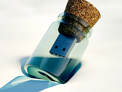 Transparent Glass Bottle Encased USB Drive With Cork Stopper For Digital Storage 3d model