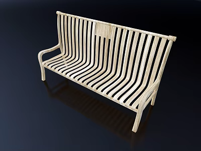 Light Colored Wooden Outdoor Bench With Striped Design For Garden Seating 3d model