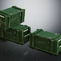 Three Green Wooden Crates Stacked With Metal Latches And Ammunition Label