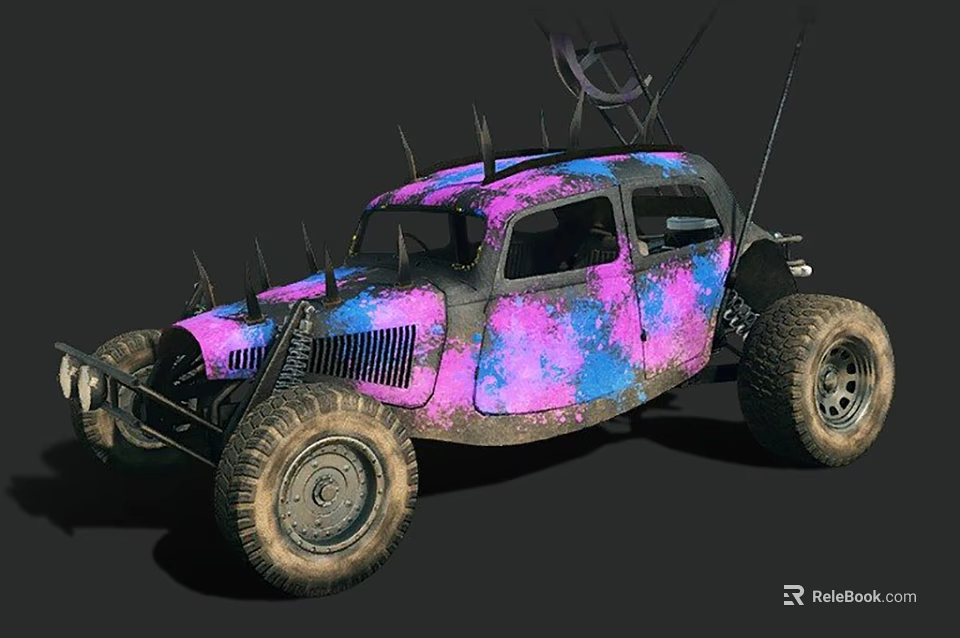Custom Car With Pink And Blue Galaxy Paint Spikes Decoration And Large Tires 3d model 