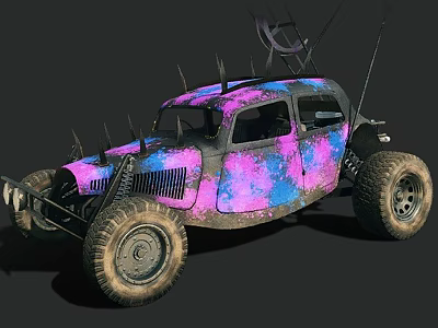 Custom Car With Pink And Blue Galaxy Paint Spikes Decoration And Large Tires 3d model
