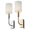Modern Silver and Gold Wall Lamps with White Shades Mounted on Gray Wall