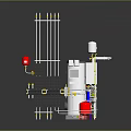 Industrial Equipment Setup With Cylindrical Tanks Pipes Valves And Colored Components