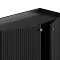 Black Decorative Cabinet With Vertical Striped Design And Metal Legs For Modern Home