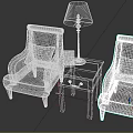 Leisure Sofa Set With Two Blue Armchairs Gray Striped Cushions White Table And Beige Lamp