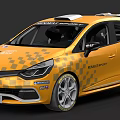 Yellow Renault Clio Cup Sport Racing Car With Checkered Pattern Design