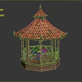 Traditional Wooden Pavilion Featuring Red Tiled Roof Octagonal Base And Railing