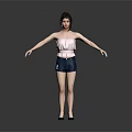 Game Movie Female Character with Pink Strapless Top Blue Denim Shorts Arms Outstretched Pose