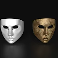 Decorative Ornament Set With White And Gold Masks On Black Background